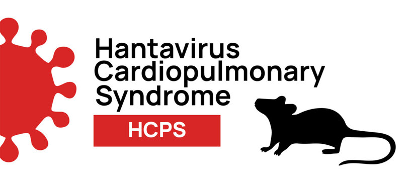 Educational graphic for Hantavirus Cardiopulmonary Syndrome with HCPS abbreviation in red plus black rat silhouette and virus outline icon representing rodent borne disease transmission