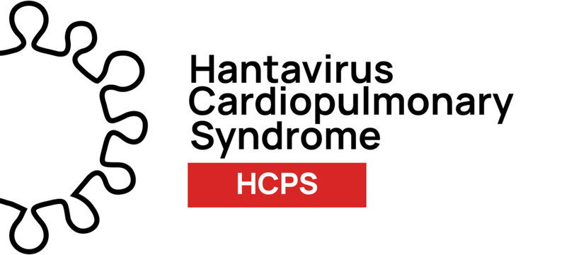 Professional medical layout showing Hantavirus Cardiopulmonary Syndrome title with HCPS red block and black wavy virus outline on white backdrop for scientific presentations and articles