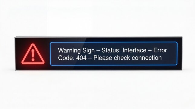 Digital warning sign displaying a four hundred four error message for a system on white background