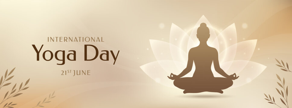 International Yoga Day Elegant Banner with Lotus Meditation Concept