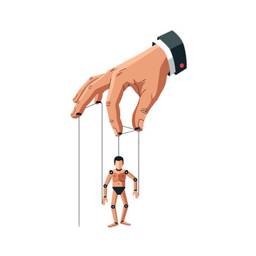 Puppet being controlled by a hand. Manipulation concept.