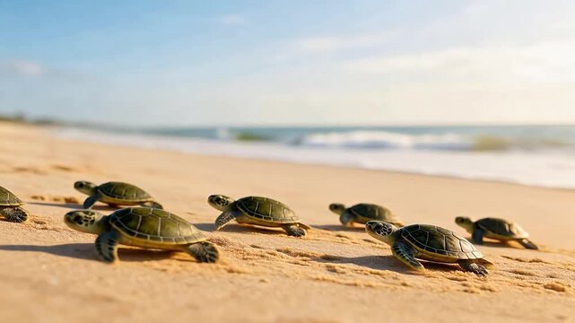 Baby turtles on beach