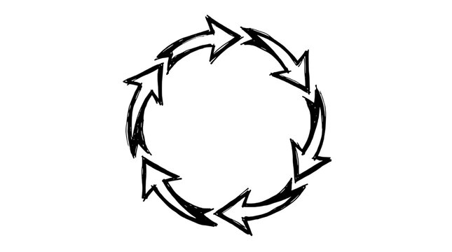 Arrows circular loop icon with black sketch lines and bidirectional arrows for refresh, reload, and cycle concepts