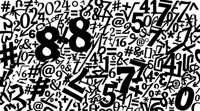 Numbers doodle drawn with mathematical symbols and equations featuring black, white, abstract with design and art elements for creative, illustration
