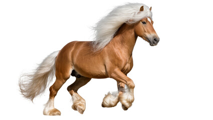 Majestic chestnut horse with flowing white mane and tail, isolated on transparent background © Hughes