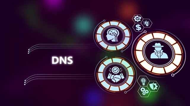 Dns security concept: cyber threat protection and network infrastructure animation
