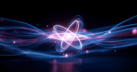 Obraz premium A dynamic visualization of atomic energy, showcasing vibrant patterns and glowing particles. Perfect for scientific projects or technology themes.