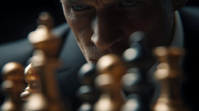 A focused individual deeply engaged in a game of chess, contemplating strategies and moves, showcasing the essence of strategy and mindfulness in play.