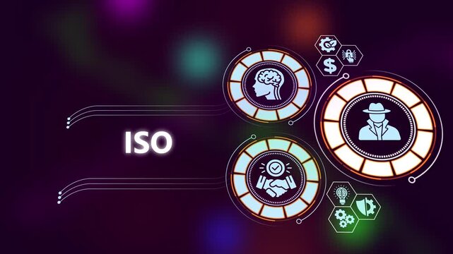 Iso certification and management system concept animation