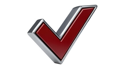Shiny metallic checkmark symbol with red inlay, isolated on transparent background © Eoin