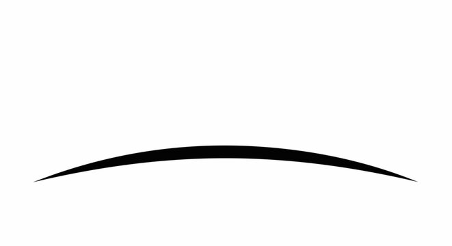A thin, curved black line stretches across a white background