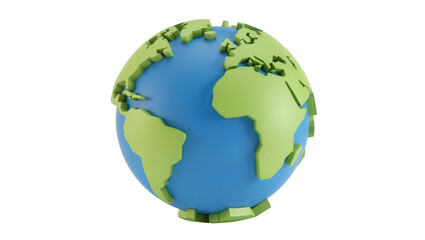 Fototapeta premium Stylized blue planet Earth with green continents, isolated on transparent background