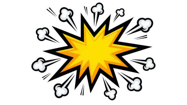 Yellow comic book explosion with smoke puffs, isolated on transparent background