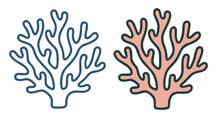Naklejka premium Tropical coral reef icon set, marine underwater vector illustrations with outline and colorful ocean symbols on transparent background