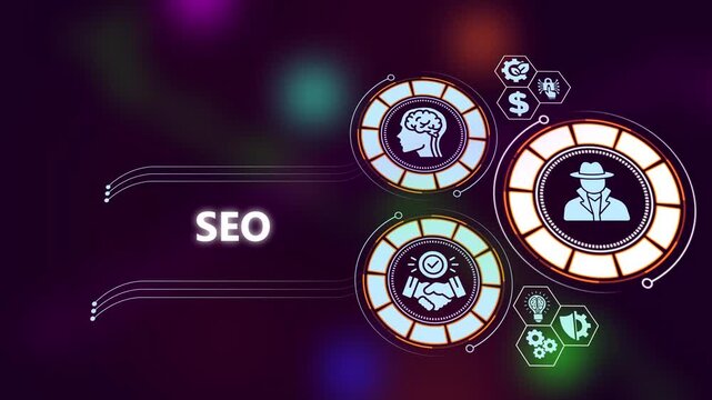 Seo strategy and digital marketing concept with glowing infographic