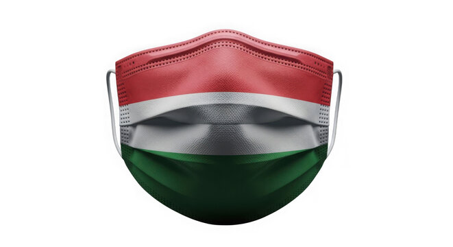 Protective face mask with the national flag design of hungary isolated on transparent background