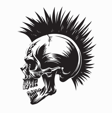 Side Profile Skull Mohawk Punk Style Vector Illustration Isolated On White Background