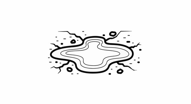 Abstract cracked earth surrounding a shallow pond or pool
