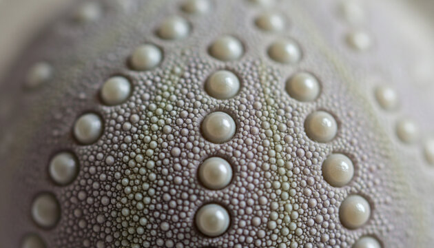 Empty sea urchin test shell macro with geometric pattern