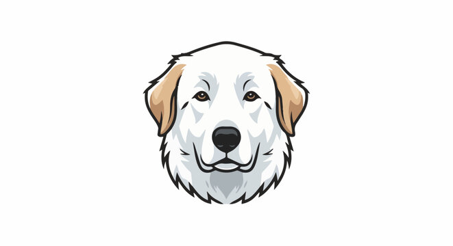Cartoon illustration of a friendly, white-coated dog's face with tan ears
