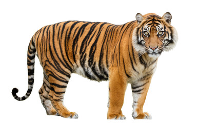 Fototapeta premium Majestic Bengal tiger with orange and black stripes, isolated on transparent background