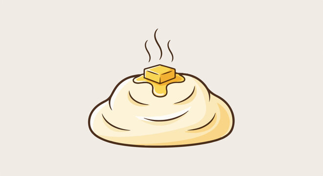 Fluffy mashed potatoes with a melting pat of butter and steam