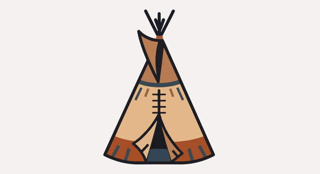 A stylized illustration of a native American tipi in earth tones on a plain background