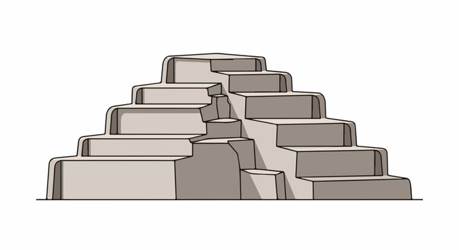 Stone steps ascend in a tiered, angular pyramid shape with subtle shading
