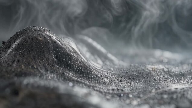 Smoke Rising from Dark Liquid Surface Creating Mystical Waves