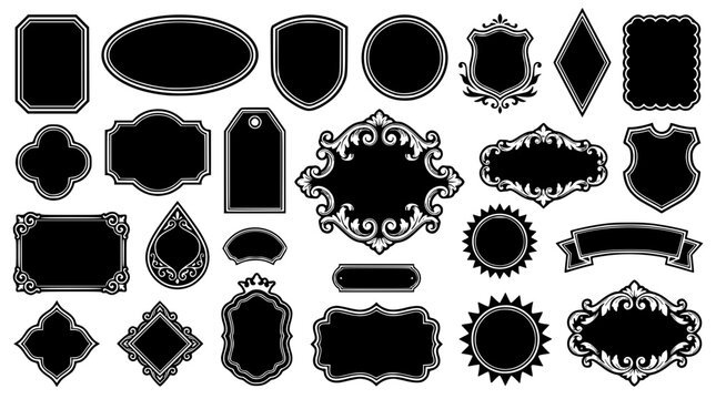 Various black and white label shapes for design purposes