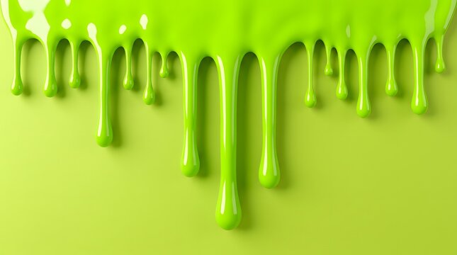 Paint drips neon green on bright gradient background, hanging slime effect for modern street art and creative design banners