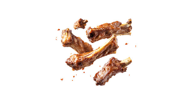 Glazed pork spare ribs on grey background