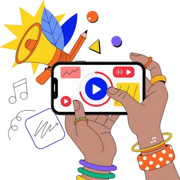 Gemini said

Businessman hand holding a mobile smartphone with social media icons and web marketing signs in a flat vector illustration for internet communication and cloud network technology design