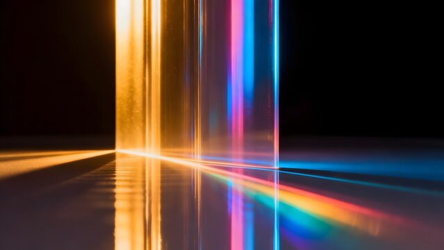 Colorful Light Beams on Reflective Surface