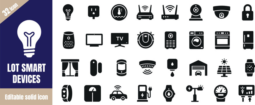 Set of 32 iot smart devices icons for home automation and technology