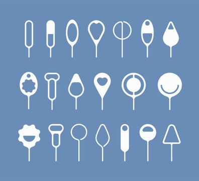Collections of Sim Tray Ejector icons. Sim card eject removal tool needle smartphone accessories symbol logo icons set