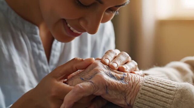 Young hand holding old wrinkled hand gently