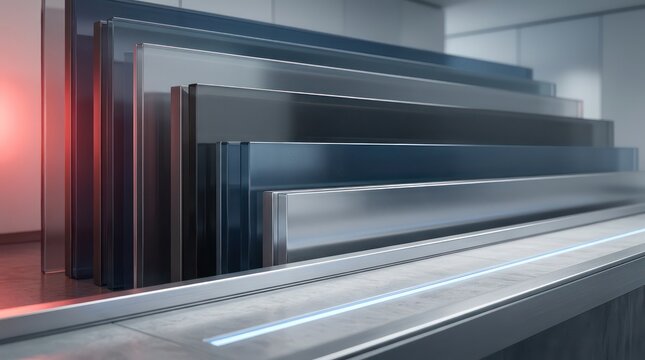Layered Metallic Panels With Illuminated Front Lane And Red Edge Light For Business Risk Background Header