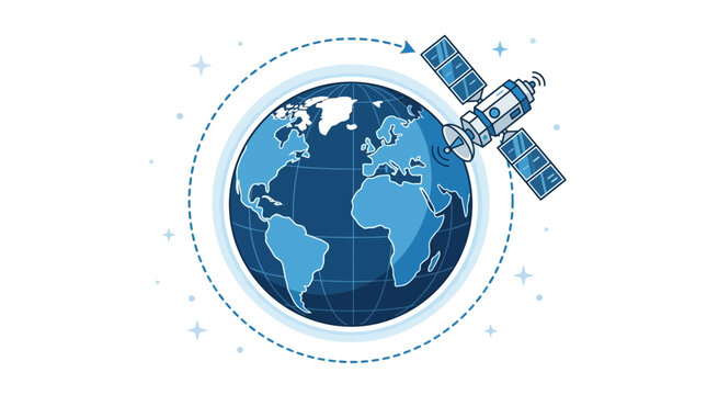 Satellite orbiting Earth, global communication concept