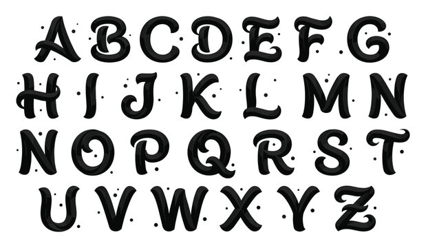 Bold black uppercase letters A to Z with decorative elements and scattered dot accents.