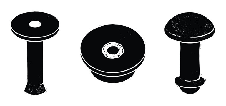 Detailed vector silhouettes of industrial fasteners featuring flat and domed heads.