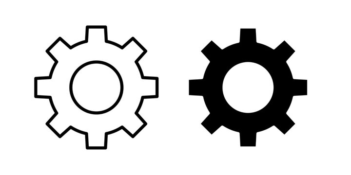 
Settings icon in outline and solid style, isolated on white background. Perfect for configuration, preferences, and system control features in mobile and web design.
