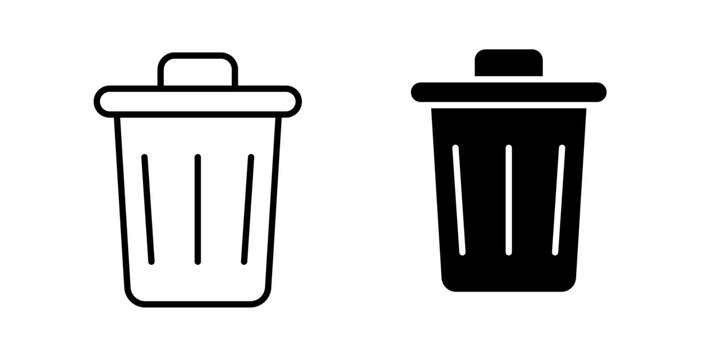 
Trash bin icon in outline and solid style, isolated on white background. Ideal for data removal, file cleanup, and recycling features in mobile and web design.