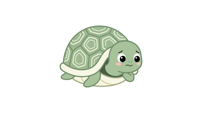 Cute cartoon turtle, shy expression