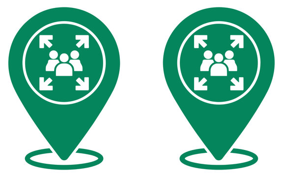 Assembly point location icon vector set, emergency meeting area symbols, evacuation safety signs