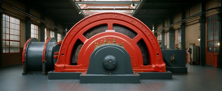 The powerful industrial dynamo efficiently producing electrical power within a bustling factory environment