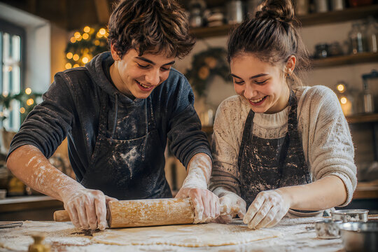 Teenagers baking cookies