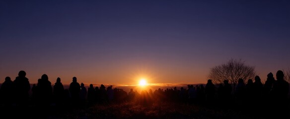 Naklejka premium The serene march equinox sunrise spiritual ceremony dances like a cosmic seesaw balancing day and night
