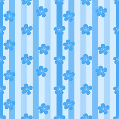 Seamless Vertical Stripe Floral Pattern with Blue Blossoms © Ayesha