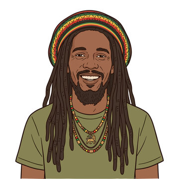 Jamaican Man Smiling, Wearing Rasta Hat and Dreadlocks